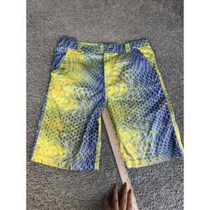 Reel Legends Shorts Mens L Yellow Geometric Swim Shorts Lined Pockets Quick Dry